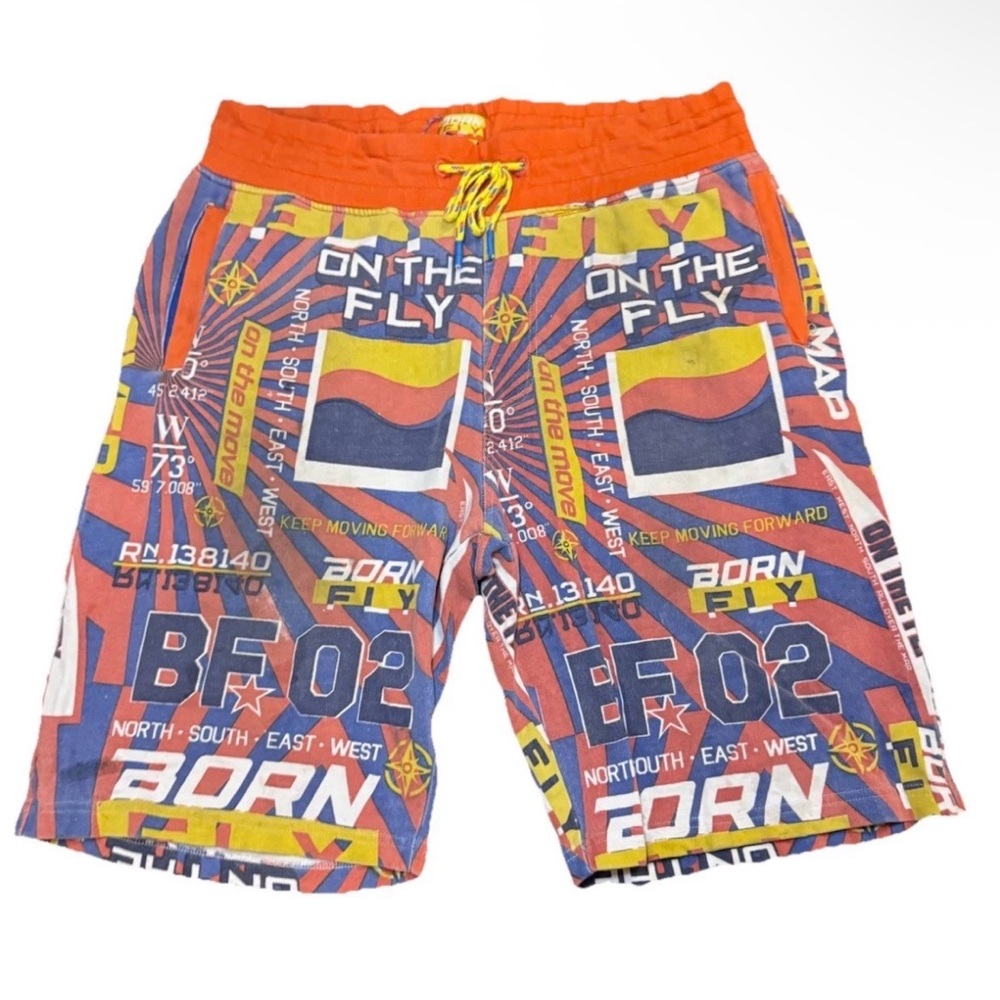 Born Fly Men's Orange Graphic Athletic Shorts